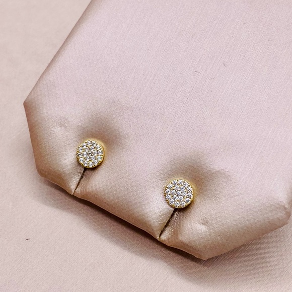 EUC Gold Plated CZ Disc Stud Earrings - Picture 8 of 15